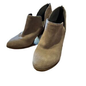 Fergie Ankle Booties, Very Good Condition, Tan Suede Leather, Sz. 7 1/2, 3” Heel